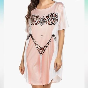 Ekouaer Women's Short Sleeve Cute Bikini Print Cover-Up Baggy T Shirt Dress